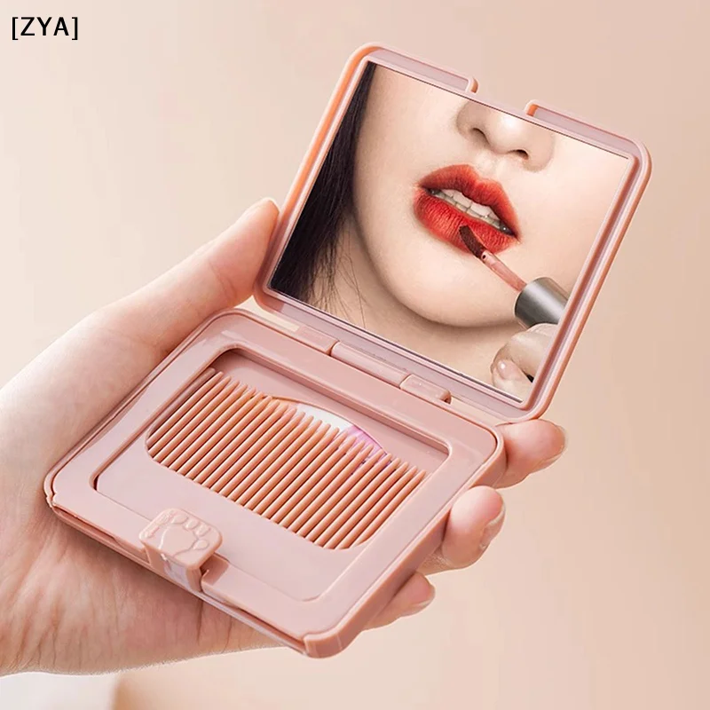 Folding Comb With Mirror Compact Pocket Size Portable Traveling Hair Brush Cosmetic Mirror Head Scalp Massager Relax Brush[ZYA]