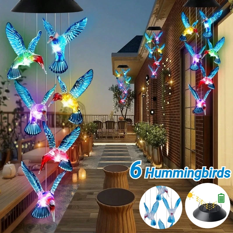 1PC Blue Wind Chimes Solar Power Generation Changing LED Solar Lamp for Courtyard and Outdoor Decoration Wind Chimes & Pendants