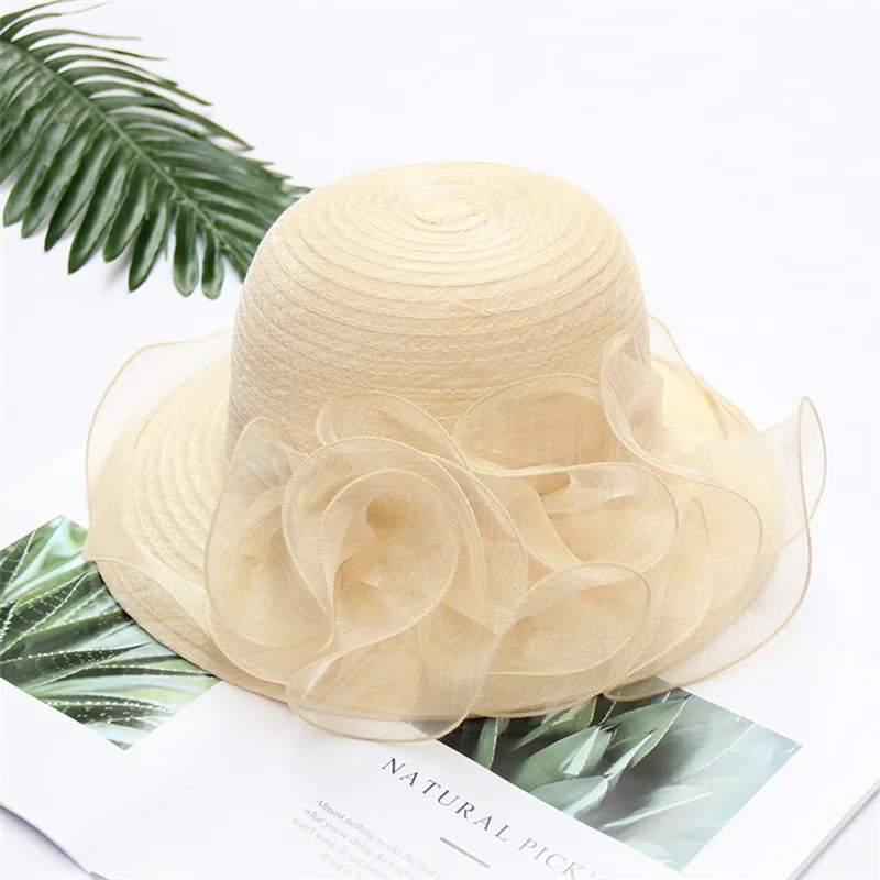 Women\'s Summer Wedding Formal Organza Wide Brim Hat Church Kentucky Derby Fascinator Bridal Tea Party Hat