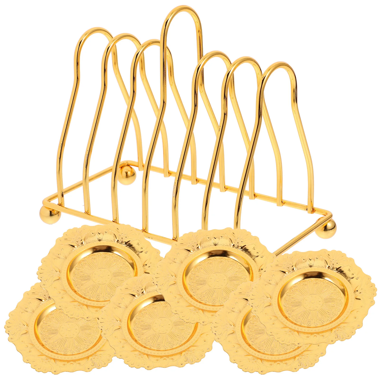 

6 Pcs Golden Fruit Tray Aesthetic Coasters Cake Classic Rack Metal Cup Mat for Drinks Brass