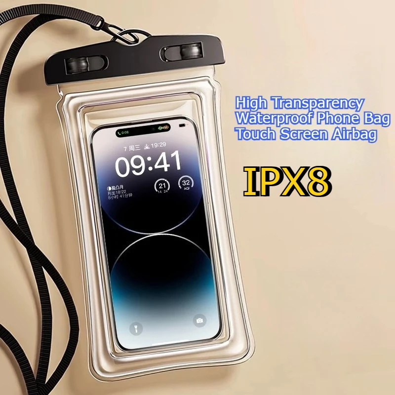 High Transparency Waterproof Phone Bag Touch Screen Airbag Floating Pouch Sealed Mobile Case for Swimming Beach Holiday