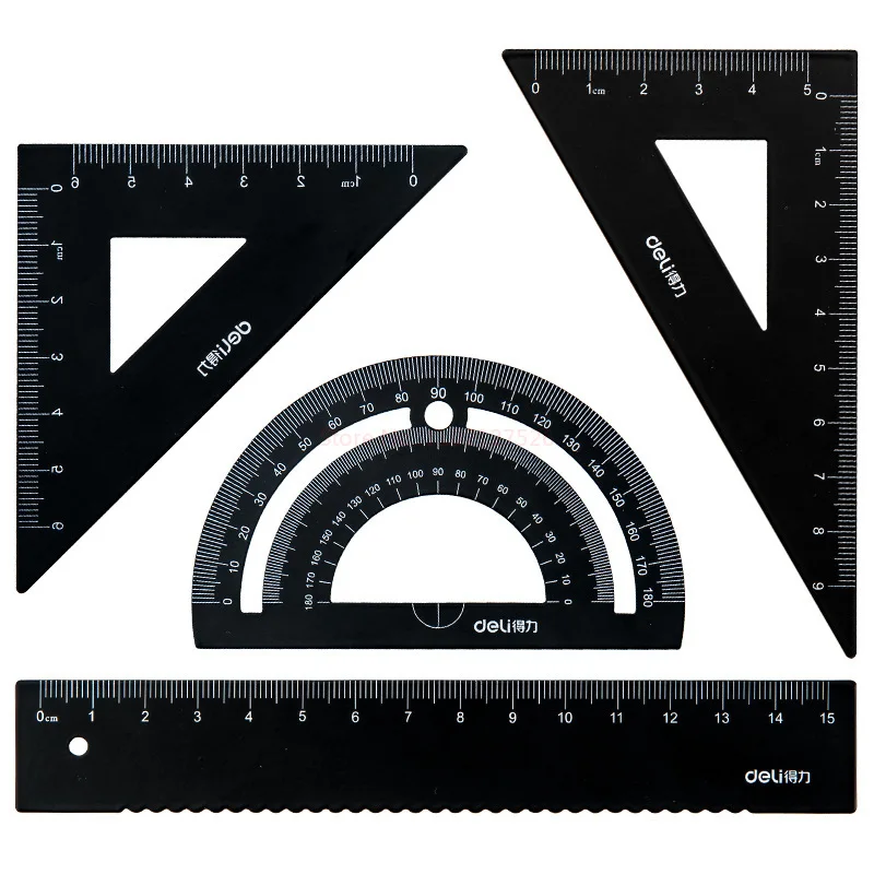 Aluminum Alloy Four-piece Ruler High Value Drawing Set Small Triangle Geometric Protractor Metal Ruler School Office Stationery
