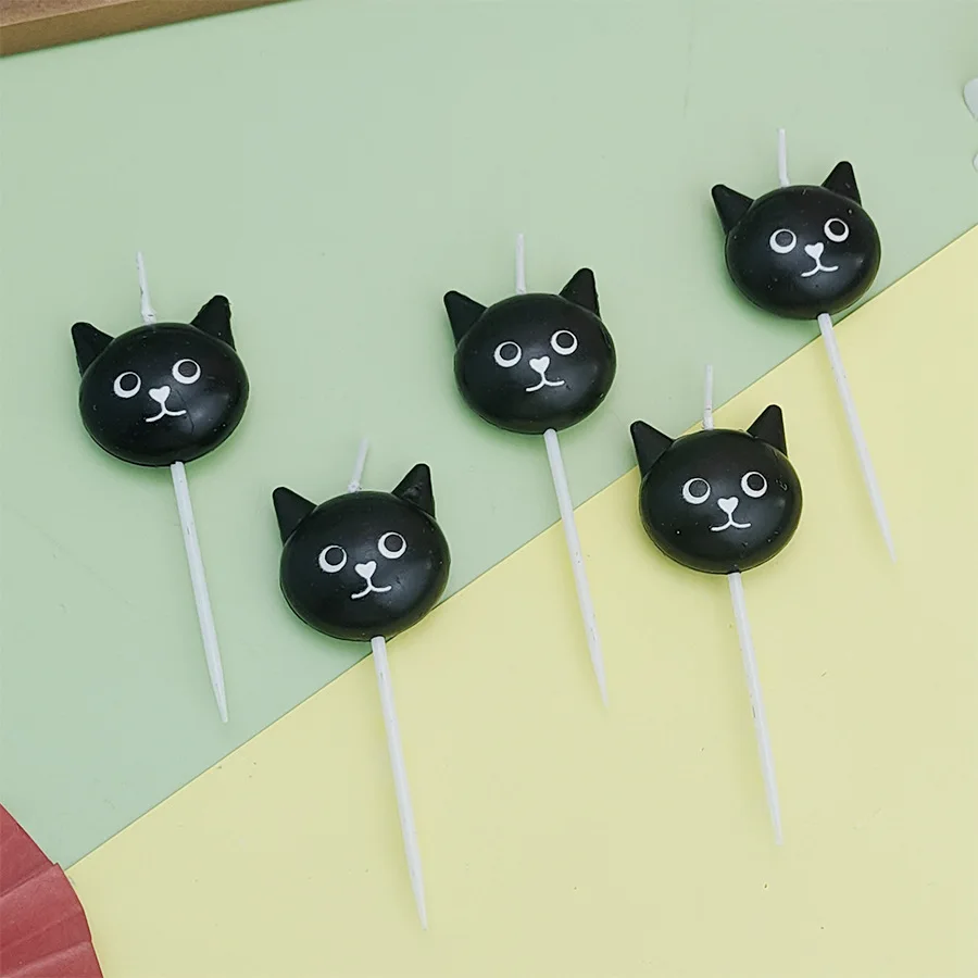 5pcs Creative Cartoon Happy Halloween Cake Decoration Candles Black Cat  Cake Toppers Candles for Halloween Party Decoration