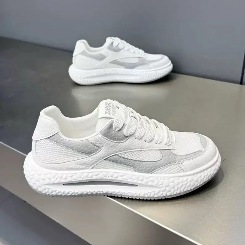 Men's Mesh Spliced Platform Sneaker Lace Up Thick Cushion Sole Casual Walking Shoes Fashion Outdoor Daily Street Sports Footwear
