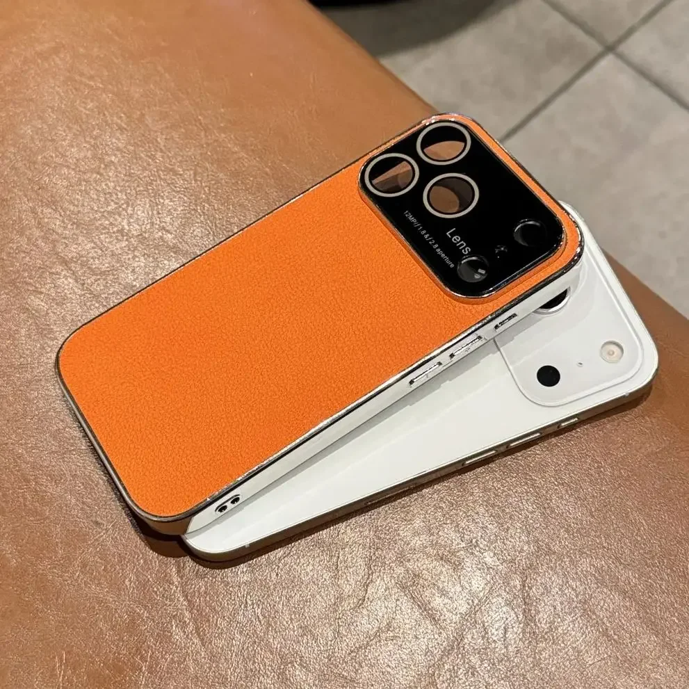 

Fashion Simple Large Window Vegan Leather Texture Phone case for iPhone 17 Air 16 15 Pro Max Pro Max Shockproof Cove