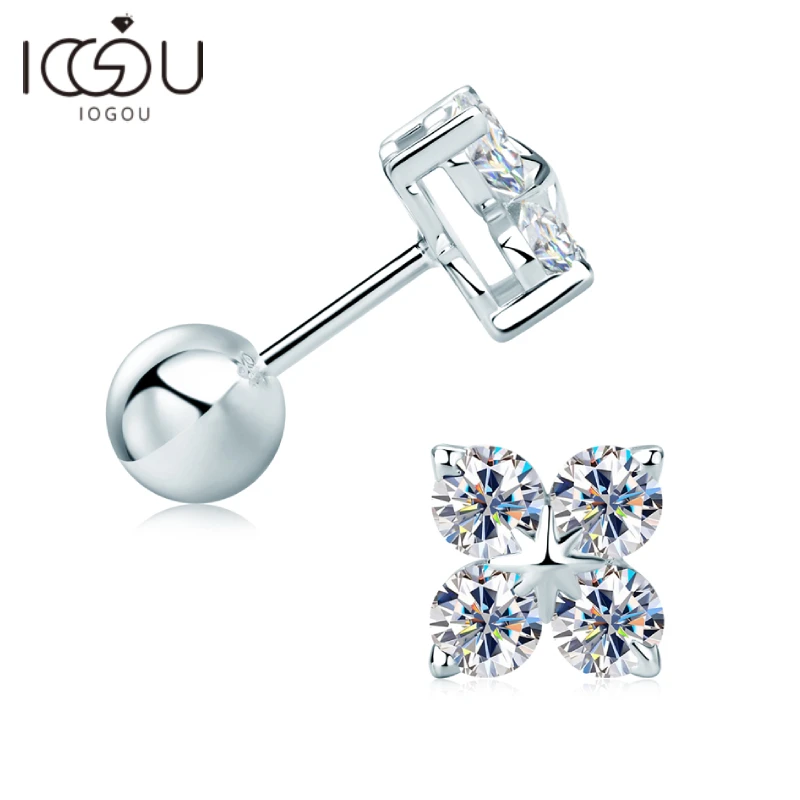 IOGOU Moissanite Stud Earrings Korean Elegant Four Leaf Clover Earrings Trendy Women's Earrings 2023 Weddings Romantic Jewelry