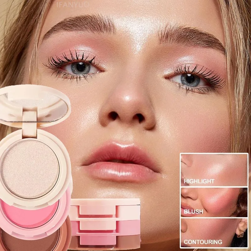 3-in-1 Highlighter Contouring Blush Palette Matte Pearly Shiny Lidschatten Multifunktionale Erstellen Sie eine mehrschichtige Augen-Make-up-Palette