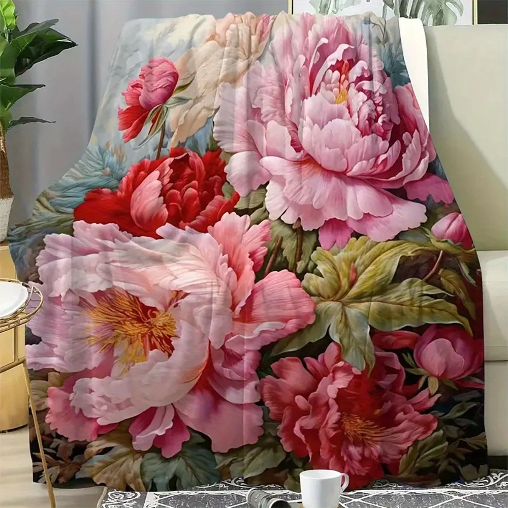 VIKAMA Spring Blossom Peony Throw Blanket Nordic-Style Living Room Instagram-Worthy Home Decor