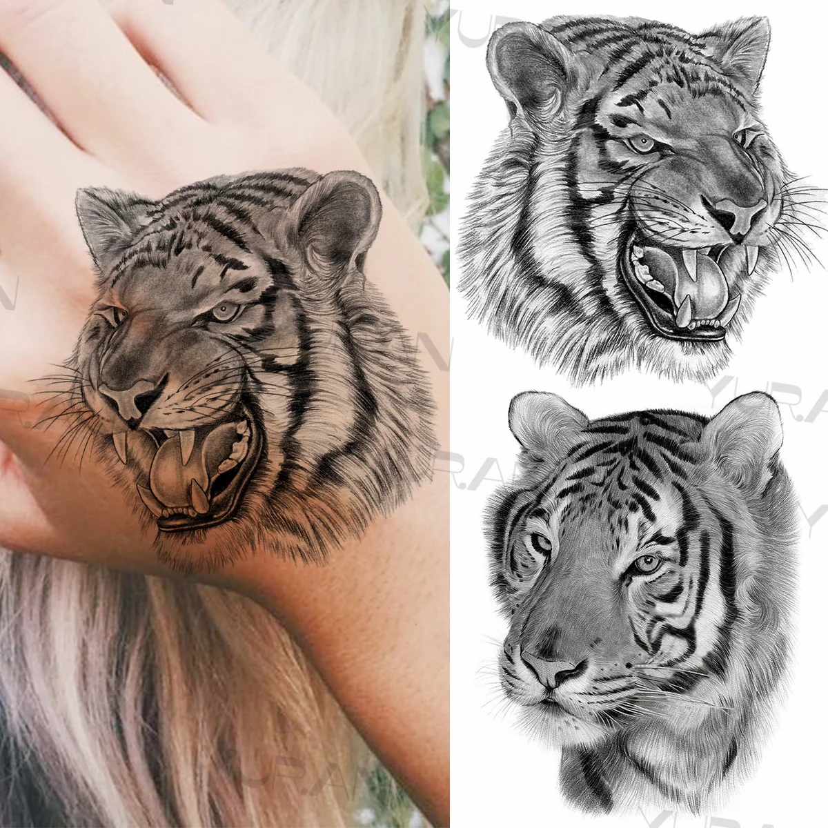 Black Lion Temporary Tattoos For Women Men Realistic Tiger Geometric Rose Flower Fake Tattoo Sticker Arm Body Tatoos Armband