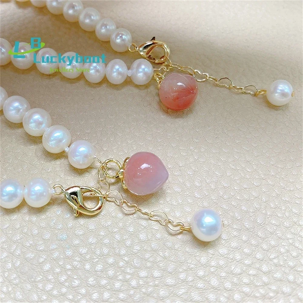 New 7-8mm Natural Freshwater Pearl Bracelet Retro Light Luxury Nearly Round Small Slight Defects Agate Peach Shape