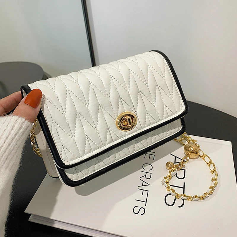 New Fashion Women\'s Shoulder Bag Simple Chain Texture Small Square Bag Light Luxury Party Crossbody Bag Purses and Handbags