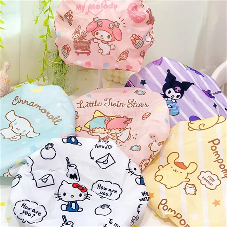 Sanrio Cartoon Cute Pattern Stitch Melody Bathing Hat Double Layer Waterproof Bathing Hat Adult Kitchen Smoke Resistant Hat