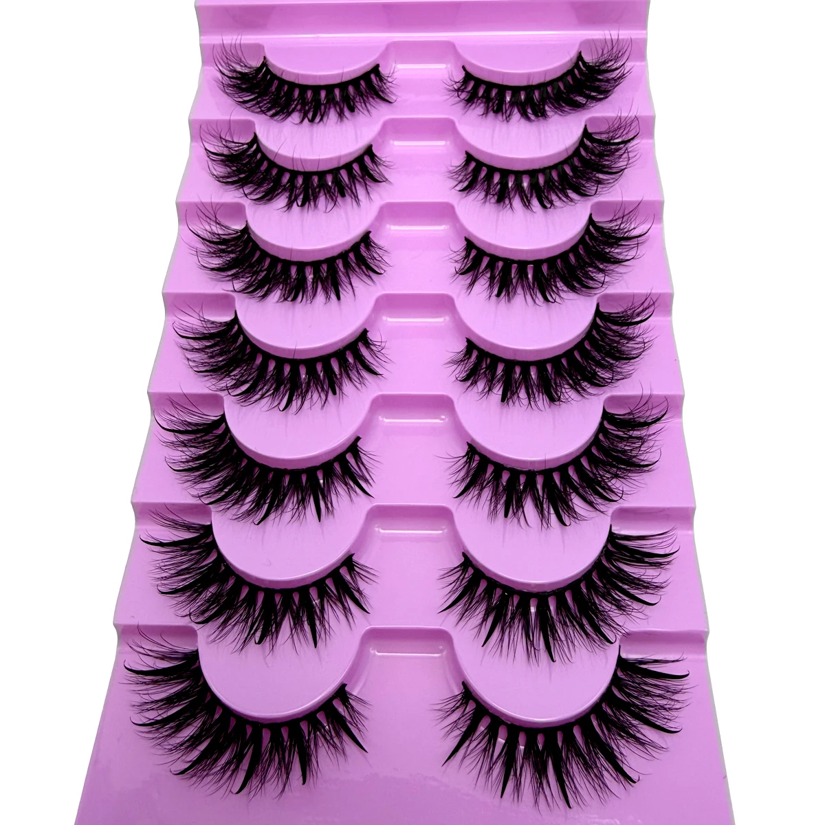 Neue 7 Paar Manga-Wimpern, natürliche Faux-Mink-Wimpern, spitz zulaufend, dicht, natürlich, volle Streifenwimpern, neue Make-up-Wimpern, flauschige Mink-Wimpern – Detail 3