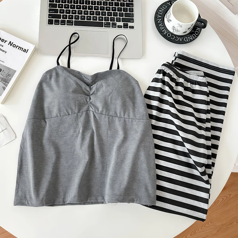 

2 шт., сексуальный камзол, повседневный комплект брюк, модные пижамы на подтяжках, удобная домашняя одежда, новинка весны и осени 2023 года, свободная одежда для сна