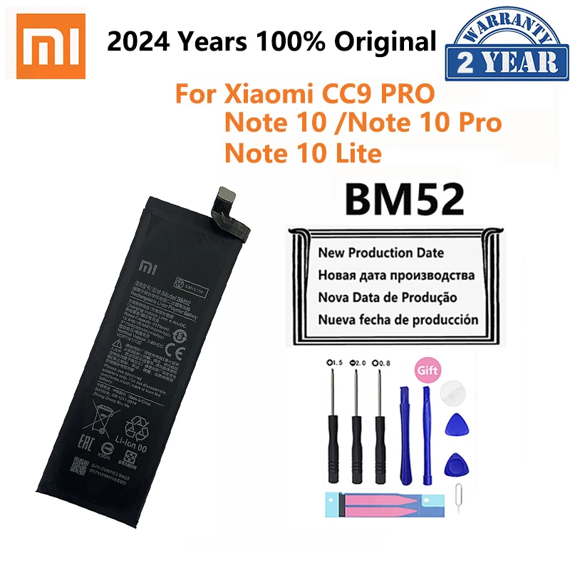 2024 Years 100% Original BM52 5260mAh Replacement Battery For Xiaomi Mi Note 10 Lite  Note10 Pro CC9 Pro Phone Batteries Bateria