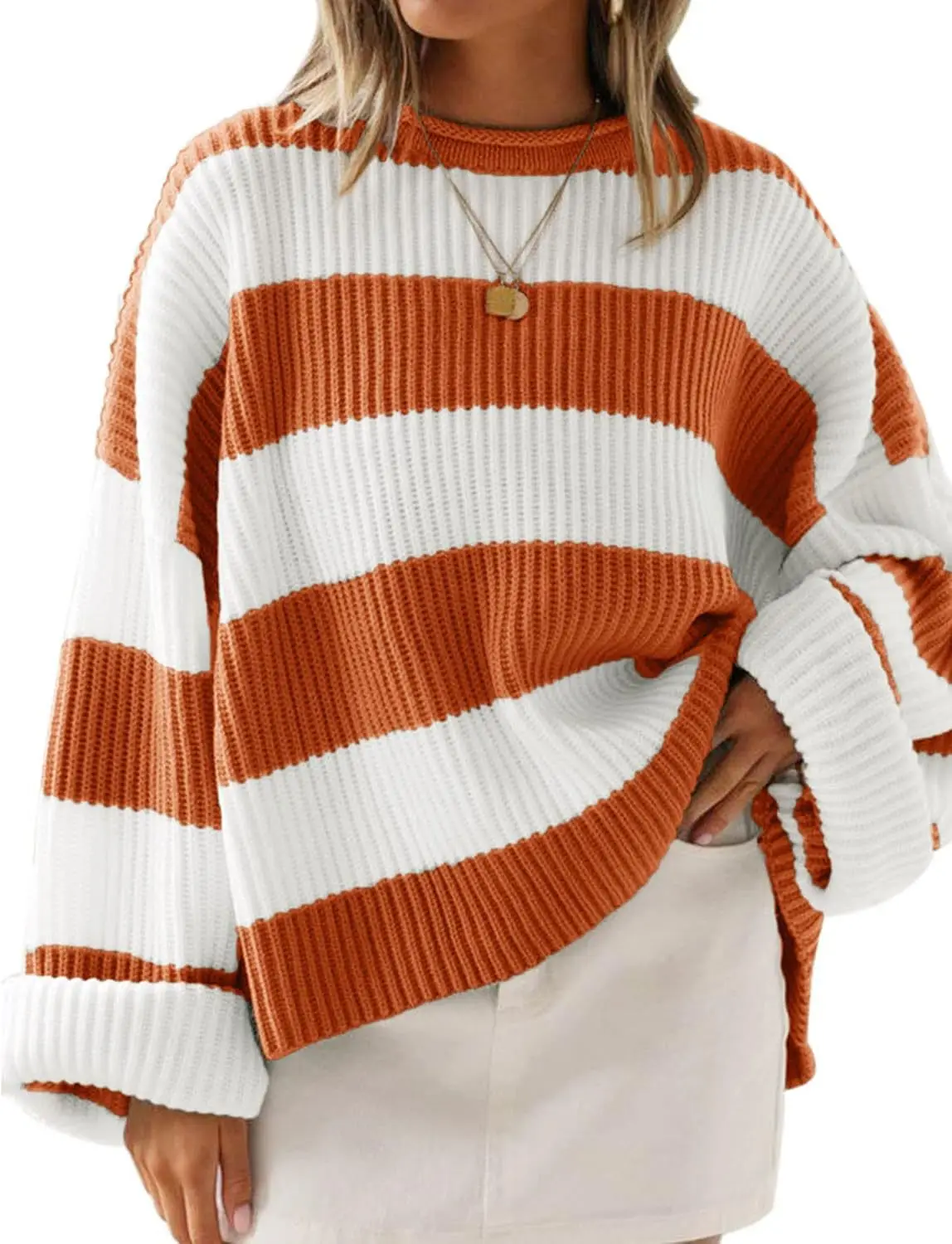 

Winter Women's Striped Loose Sweater O-neck Long Sleeve Fashion Top Autumn Versatile Knitted Casual Street Pullover