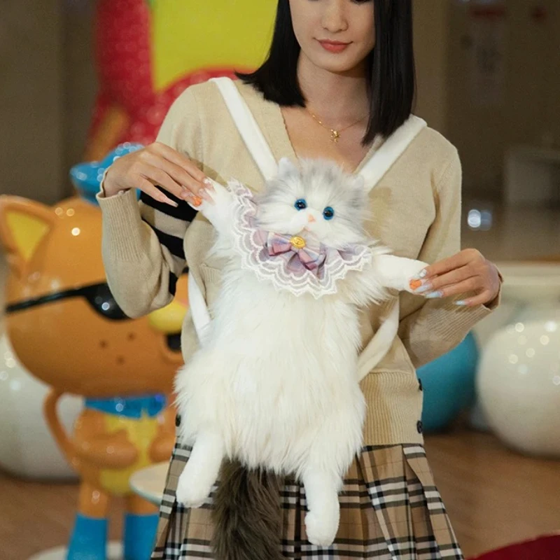 

Cute Three Flower Cat Plush Doll Backpack Shoulder Crossbody Bag for Girls Casual Daily Use School Travel Bag