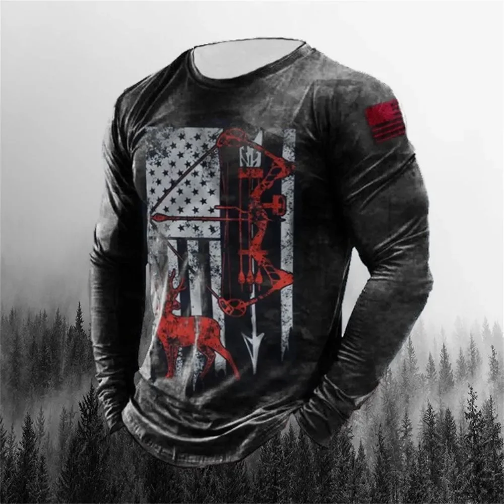 

3D Printing Men's Round Neck Long Sleeves Street Trend Hip-hop Oversized Punk T-shirt Pullover Vintage Skull T-shirt