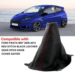 1PC BLACK GAITER for FORD FIESTA RED STITCH LEATHER GEAR STICK KNOB COVER MK7 2008-2013 Accesorios Coche