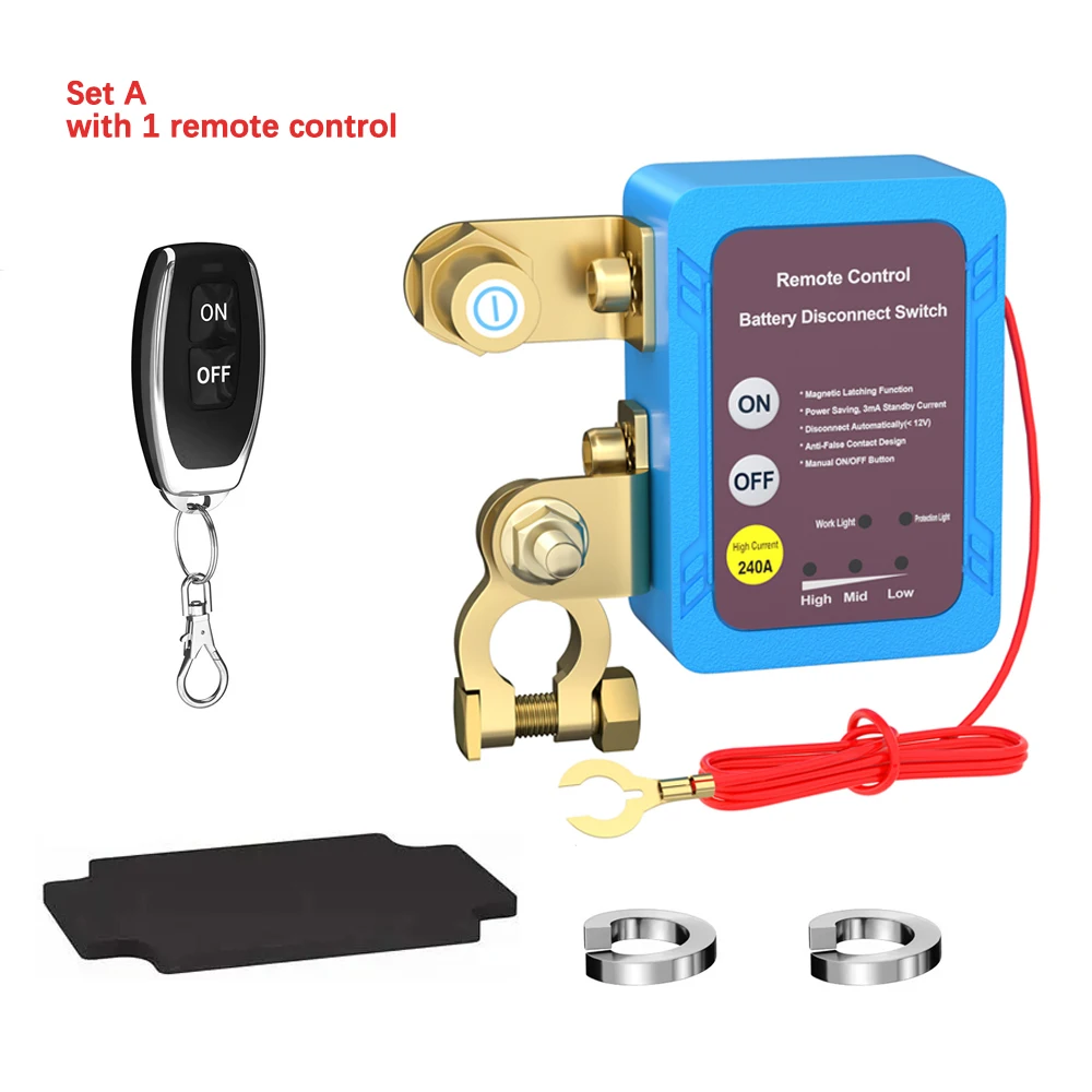 12V batterijhoofdschakelaar, batterijhoofdschakelaar met afstandsbediening, zware auto-accu-kill-schakelaar, 240A 433MHz anti-th