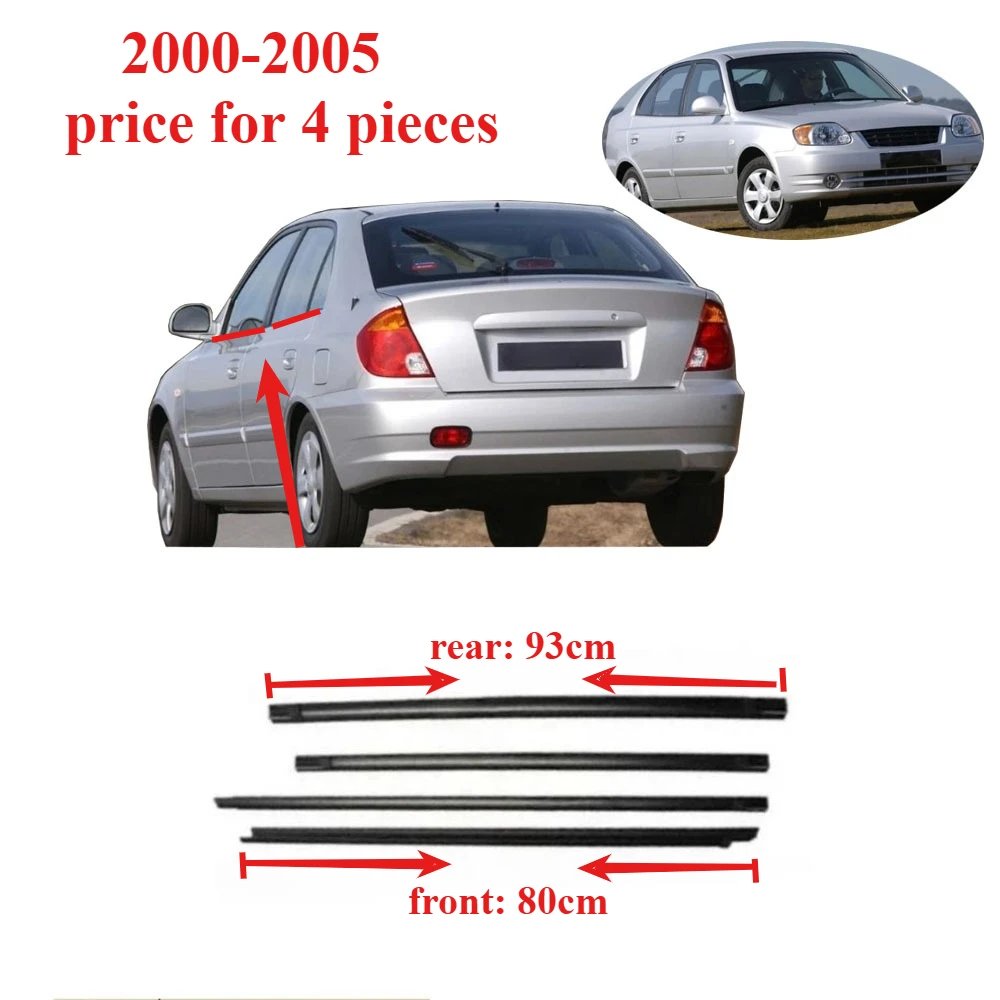 

4 Pieces Black Window Glass Rubber for Hyundai Accent 2000-2005 Protector WeatherStrip Glass Seals 82210-25000 80cm 93cm
