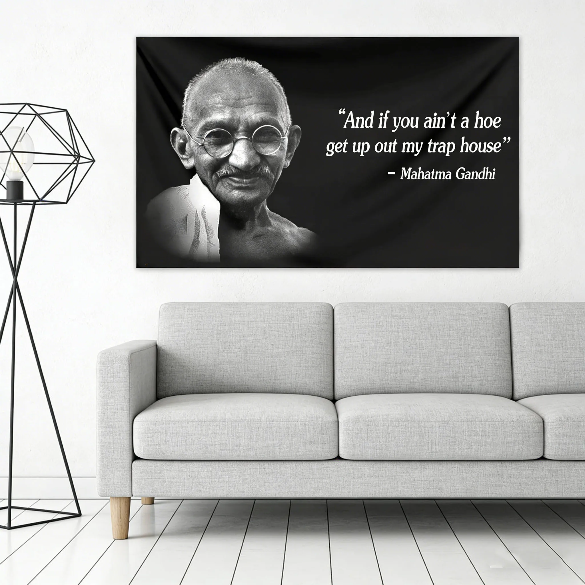 Gandhi Meme Tapestry 91.44×152.4cm, Funny Man Cave Banner, Breathable Wall Decor for Dorm Bedroom Home Office, Easy to Hang