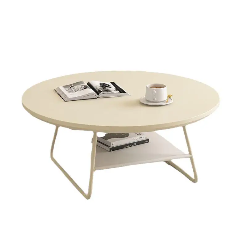 

Modern light luxury small apartment cream wind round coffee table, living room household simple small coffee table, minimali