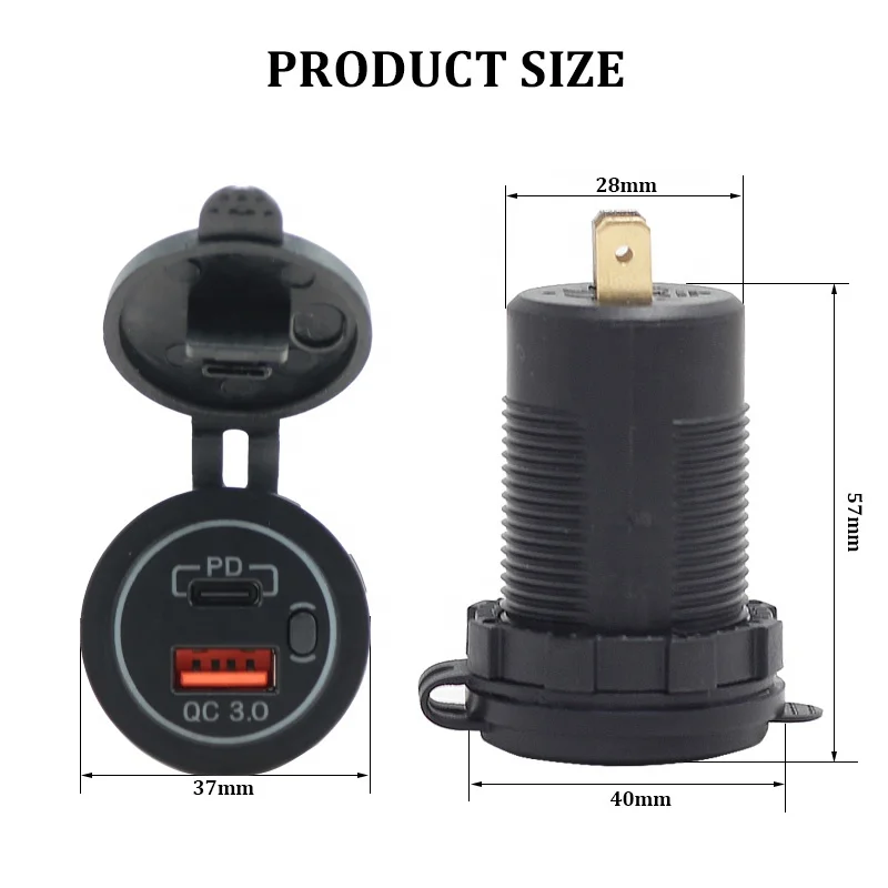 12V USB C Outlet PD3.0 Port and 18W Quick Charge 3.0 Car USB Charger with Power Switch for Car Marine Boat