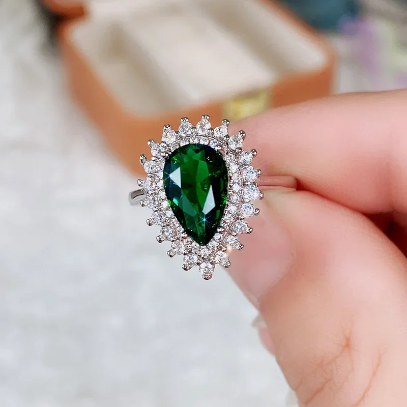 CAOSHI-anillos de dedo de lujo para mujer, cristal verde brillante en forma de pera, accesorios de Estilo Vintage para mujer, 2024