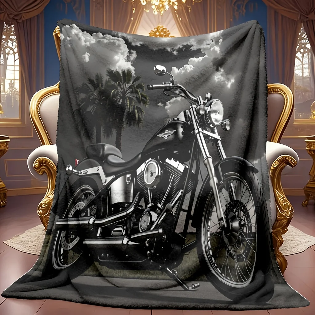 Detailed Custom Motorcycle Biker Blanket Throw Vintage Cruiser Bike Art Decor Gift for Men Rocker Machine Passion Home Accent