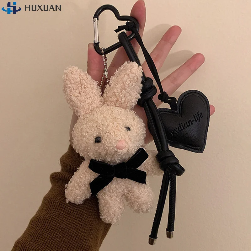 Y2K Cute Rabbit Bear Stuffed Keyring Sweet Backpack Pendant Kawaii Puppy Plush Keychain Bag Hanging Decoration For Girls Gift