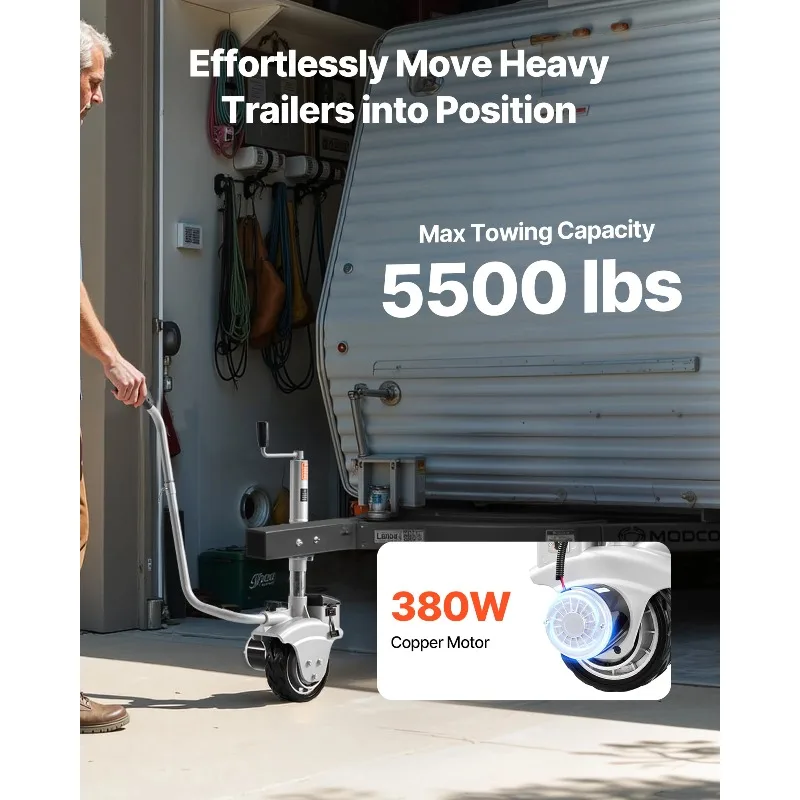 Electric Trailer Dolly 5500lbs 380W 12V Motorized Jockey Wheel with 23ft/min Moving Speed for Caravan Boat Moving