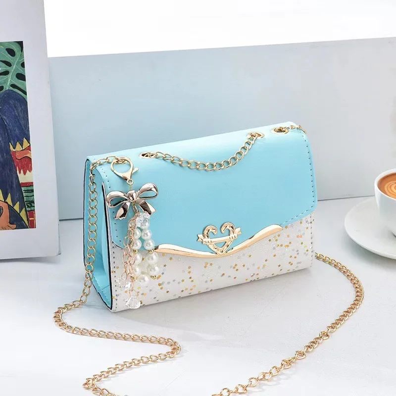 Fashion Bag Women Trendy Sequin Single Shoulder Bags Mobile Phone Pouch Ladies PU Leather Handbag with Tassel Pendant