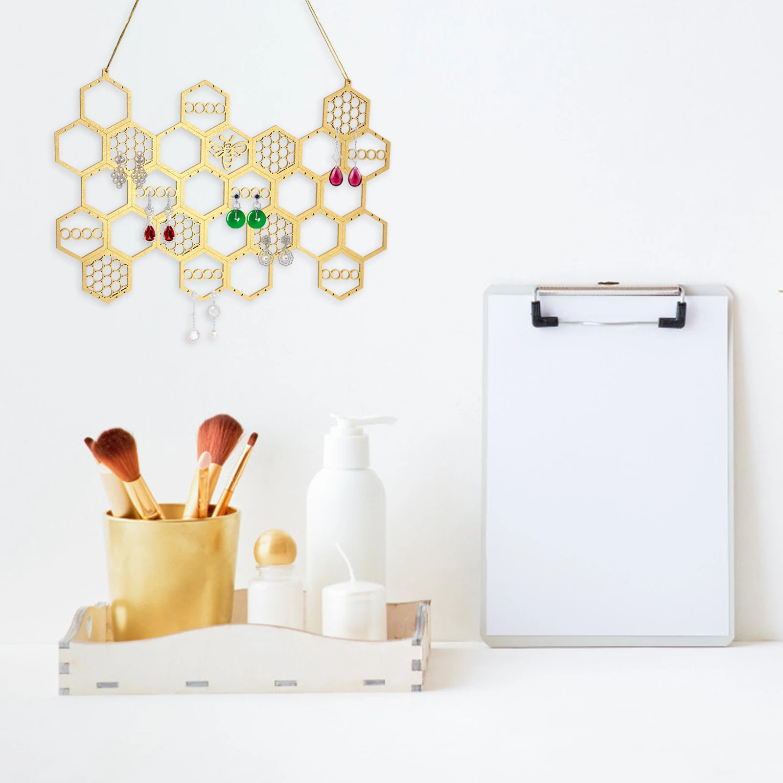 Espositore per orecchini in legno Organizzatore di gioielli Scaffale portaoggetti Porta accessori da appendere per la casa e le boutique