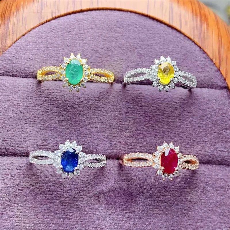 

Natural Gorgous Ring 925 Sterling Silver Wedding Ring for Women Ruby Emerald Yellow Sapphire with Certificate