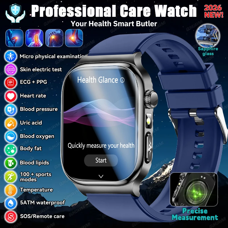 

New ECG+PPG Accurate Health Smartwatch Skin electric test Uric Acid Five organ examination Heart rate LED Flashlight Smart Watch