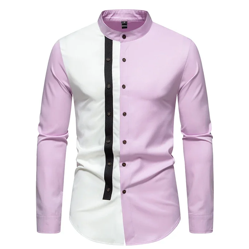 New Men's Fashion Color Collared Long-sleeved Shirt Two-color Comfortable Men's T-shirt Suit