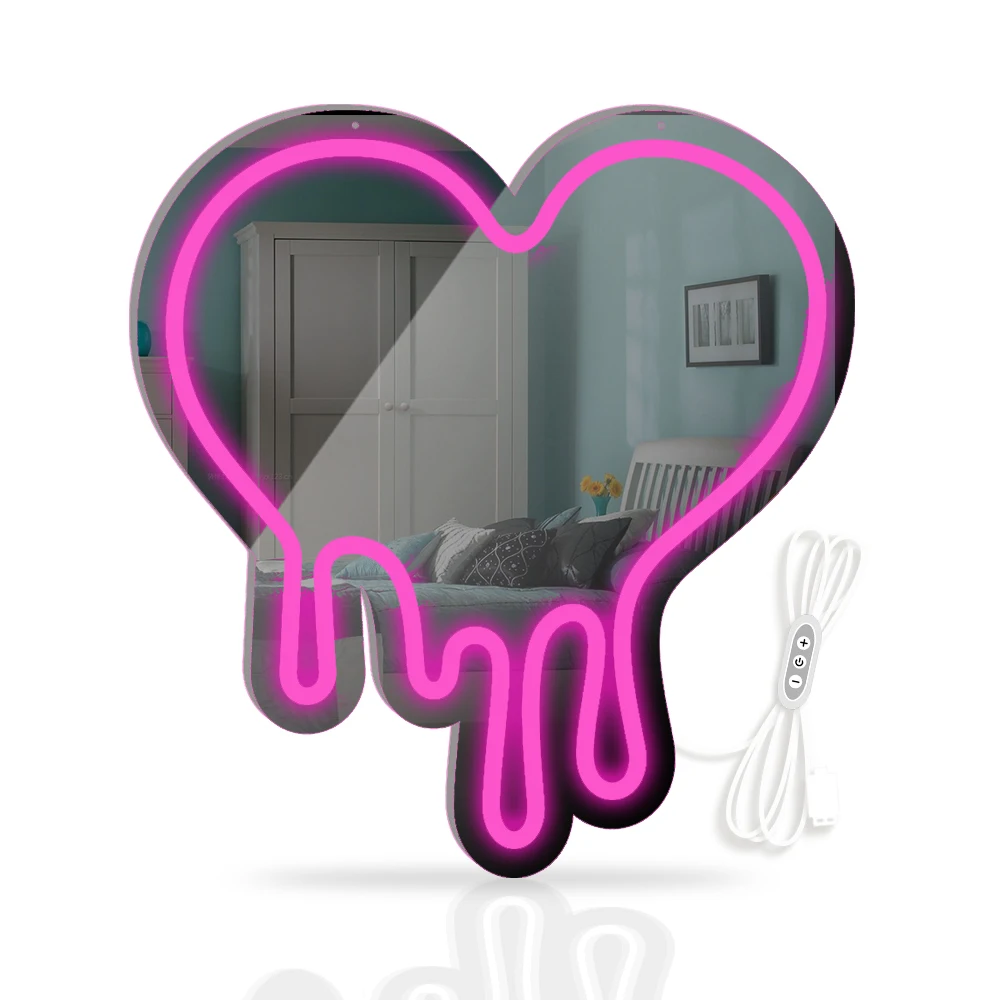 LED irregular mirror heart shaped neon mirror light girl room decoration small night light party art wall decoration 5V adjustab