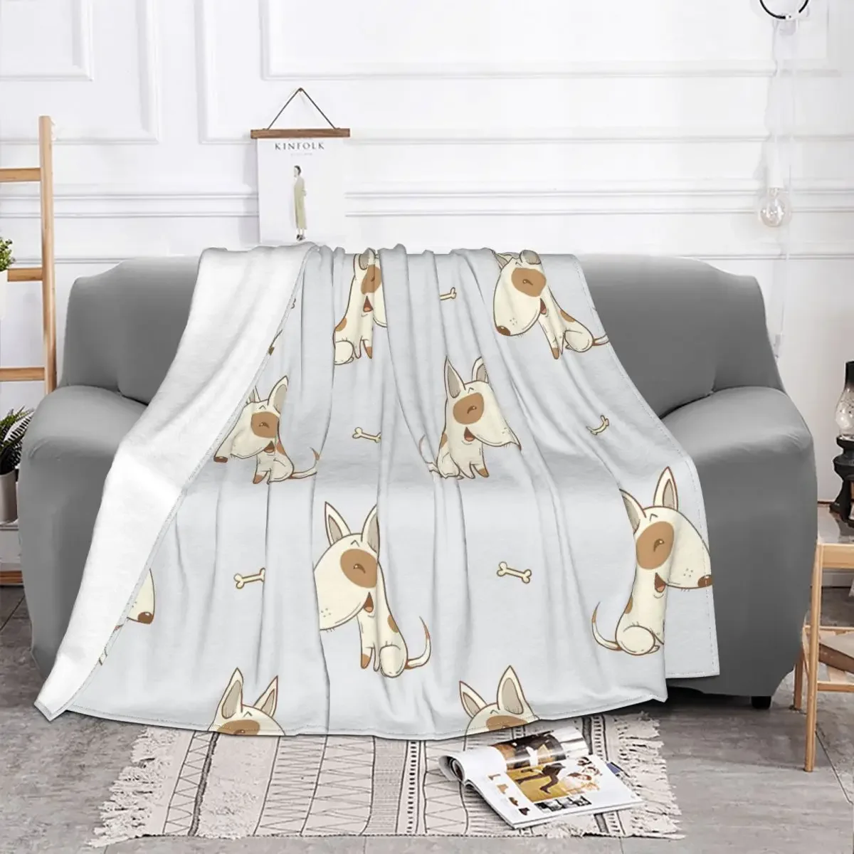 Cute Dogs Fleece Throw Blankets Cartoon Bull Terrier Blanket for Bed Office Lightweight Bedding Throws