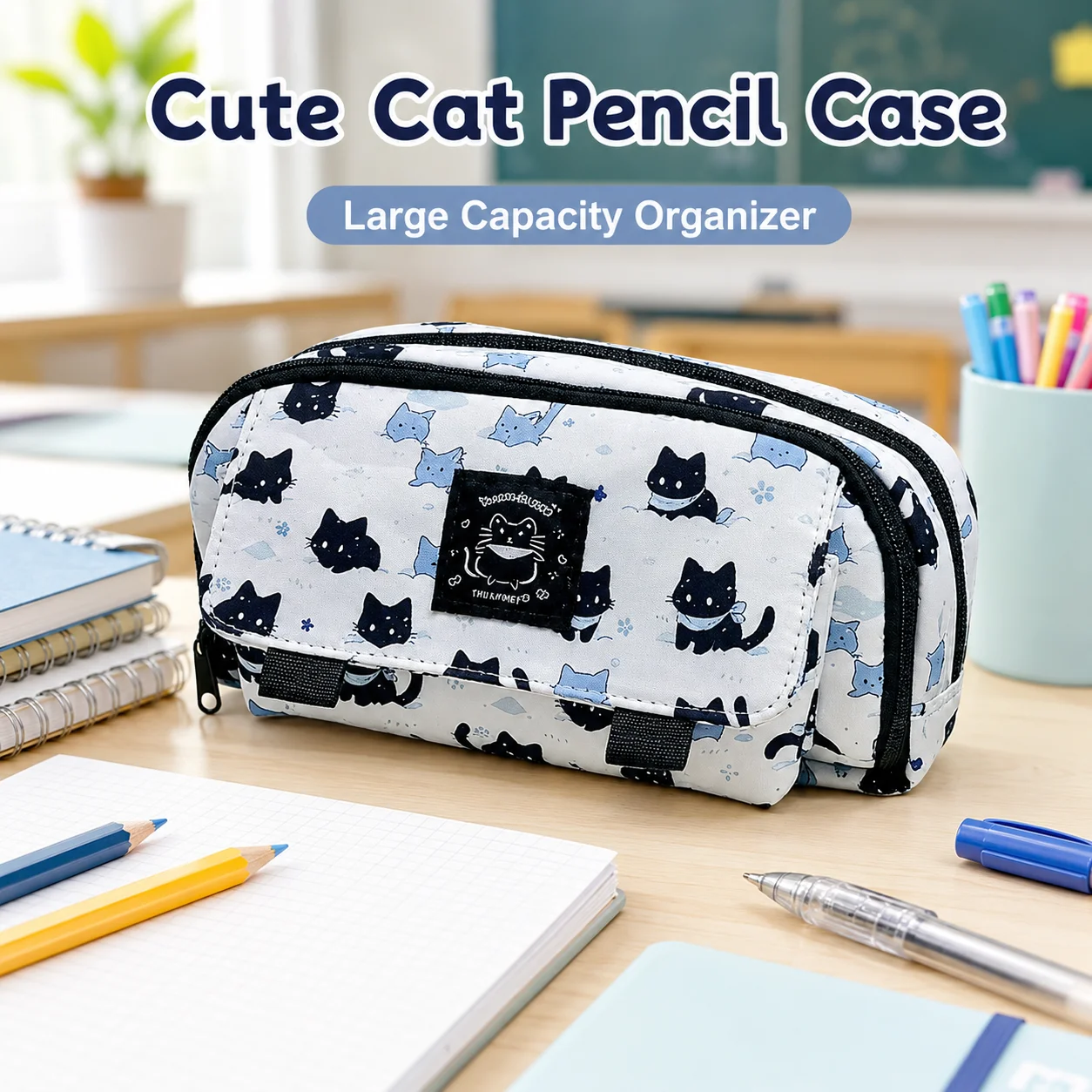 Cute Cat Large Capacity Pencil Case Multi Functional Stationery Pouch, Portable Storage Bag Back to School Gift for Students