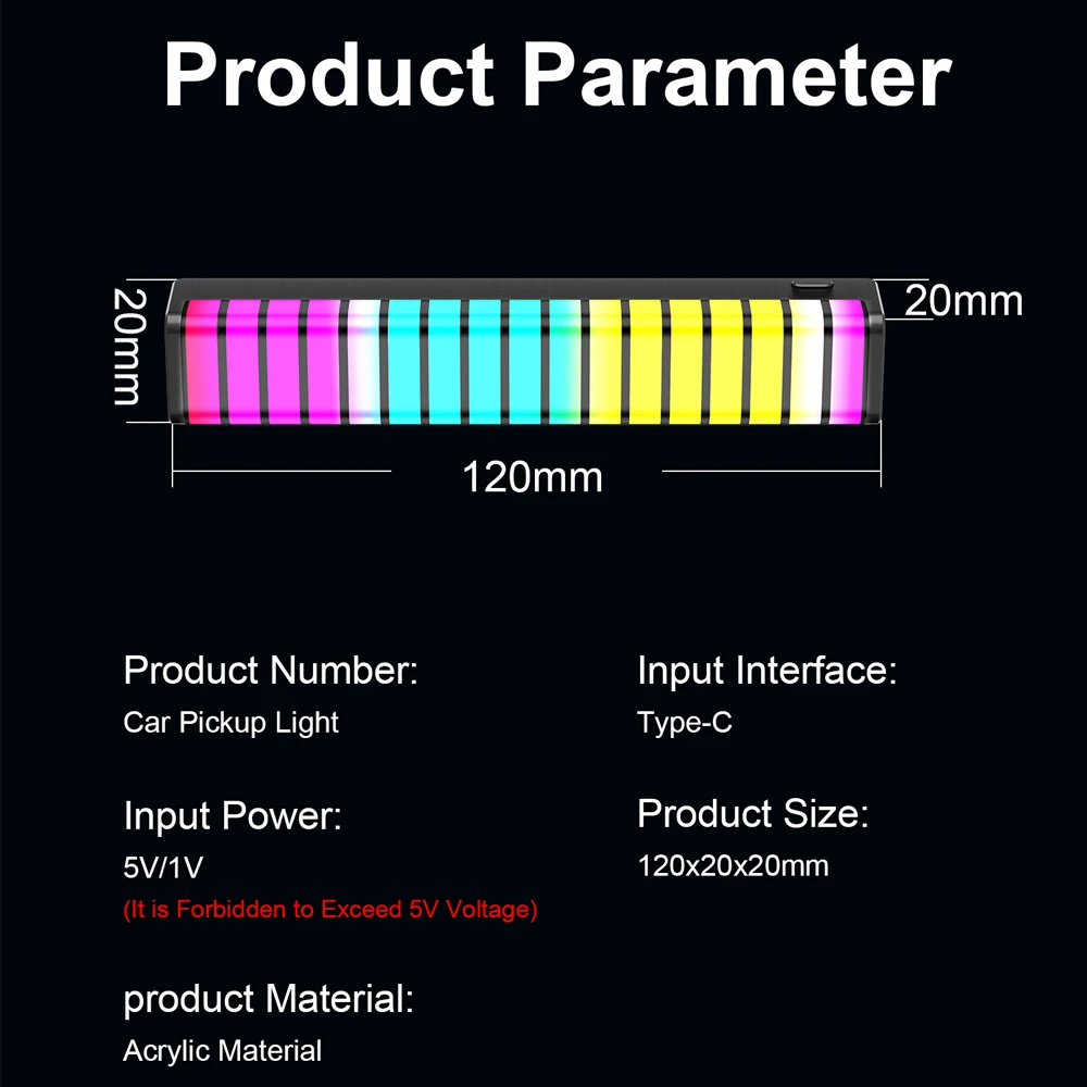 3D Screen Atmosphere Light Bar Car Air Outlet Aromatherapy Atmosphere Lamp 10 Modes Adjustable 17 RGB LED Rhythm Pickup Lamp