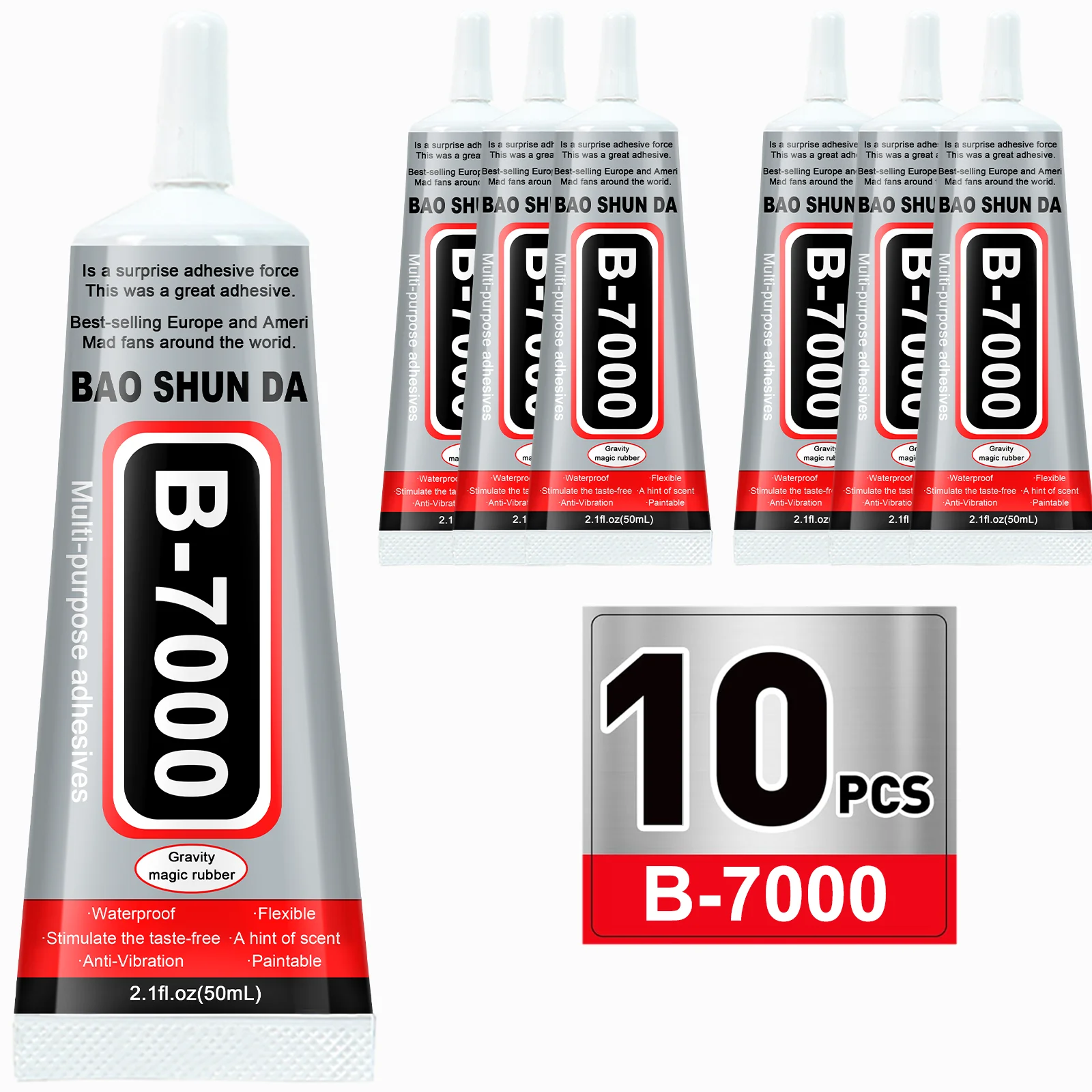 B7000 Glue 50g×10 Pack - Transparent Multipurpose Adhesive for Mobile Phone Jewelry DIY Metal Glass Plastic - Slow Drying High Elasticity Waterproof