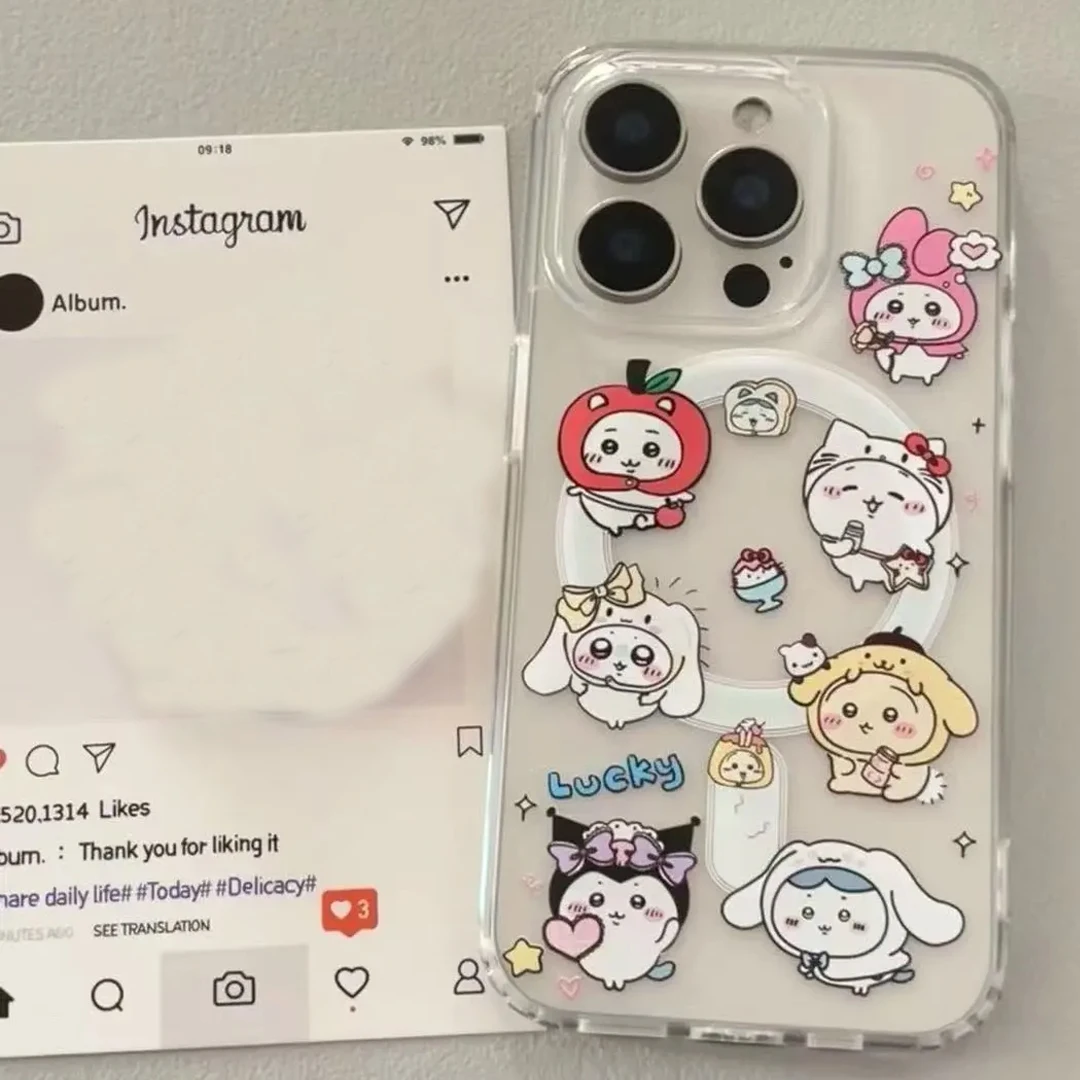 Прекрасный магнитный чехол для телефона с рисунком C-Chiikawa для iPhone 17, 16, 15, 14, 13, 12, 11, 8, 7 Air Plus Pro Max XR XSMax, мягкий прозрачный чехол из ТПУ