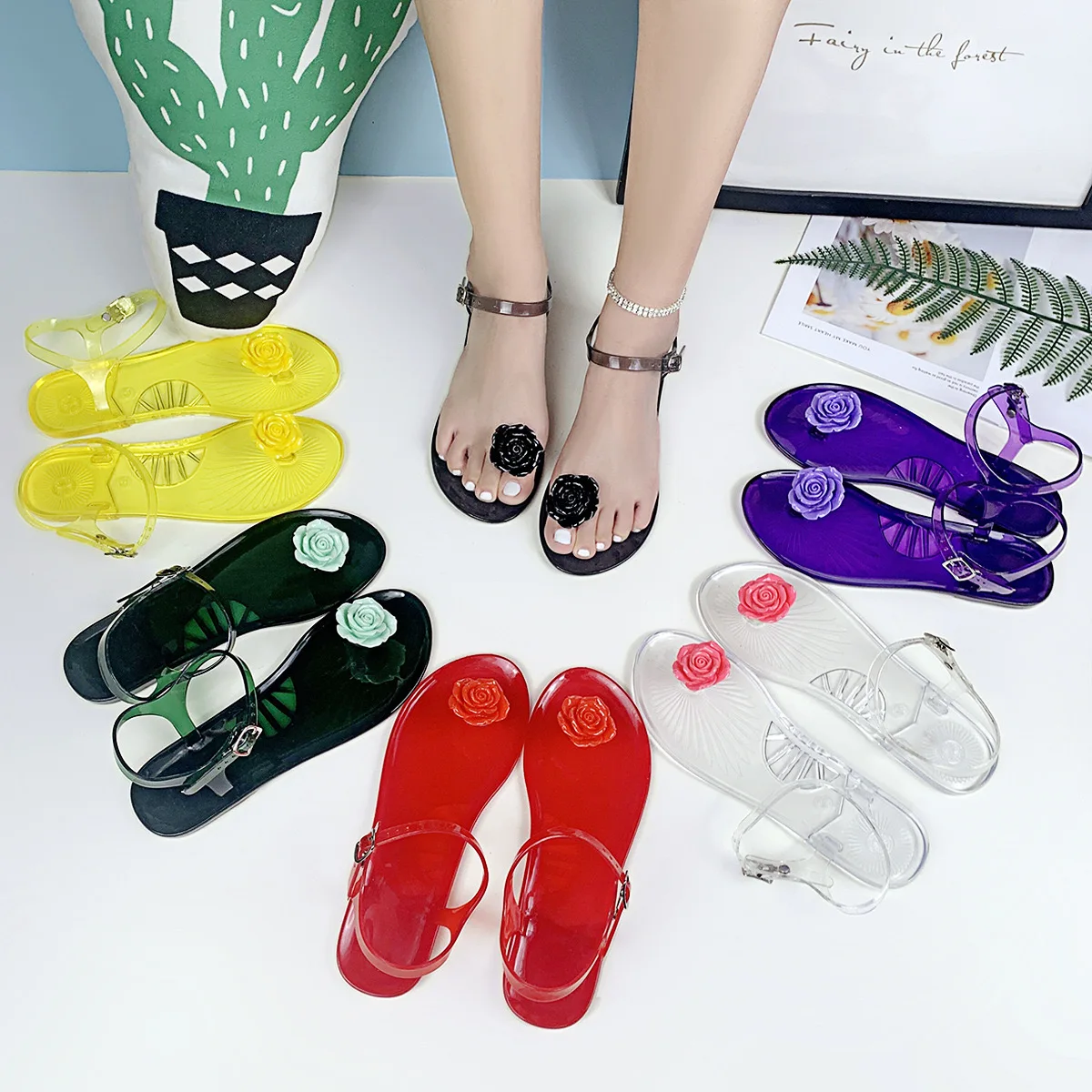 Women\'s Sandals Summer Hot Selling Shoes Woman 2024 Trend Flat  Fashion Sweet Camellia Fruit Soft Bottomo Jelly Sandals