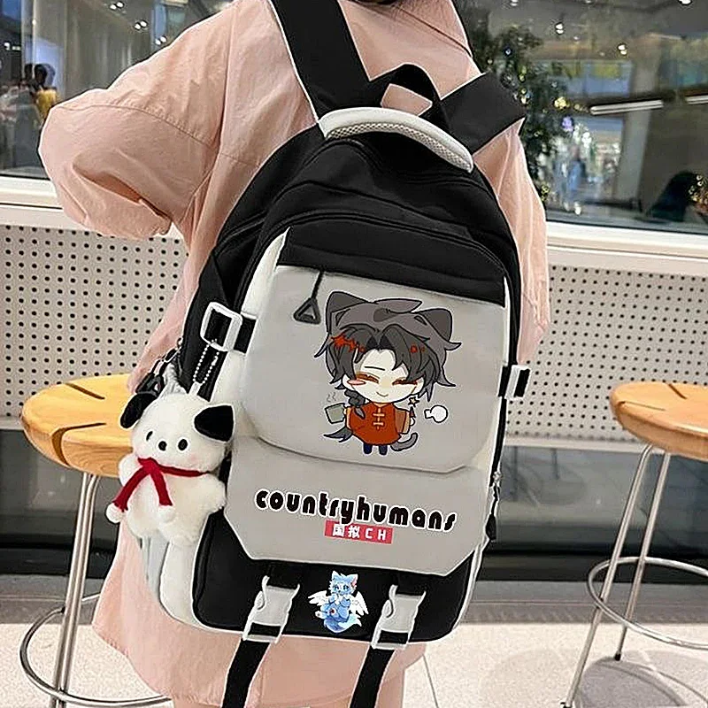 Breathable mesh,Black CountryHumans Country Humans Countryball Polandball Kids Teens School Bags,Anime Backpacks For Girls Boys