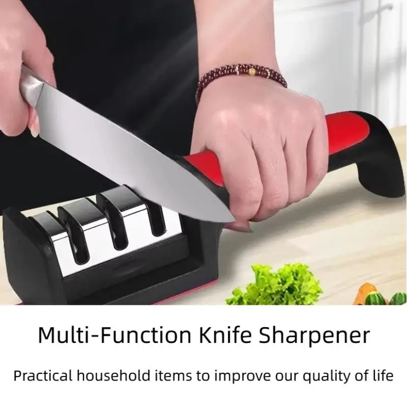 1Pcs 3/4 Stage Knife Sharpener With Fast Sharpening Non Slip Ergonomic Handle Perfect For Home Kitchen Chef Outdoor Use