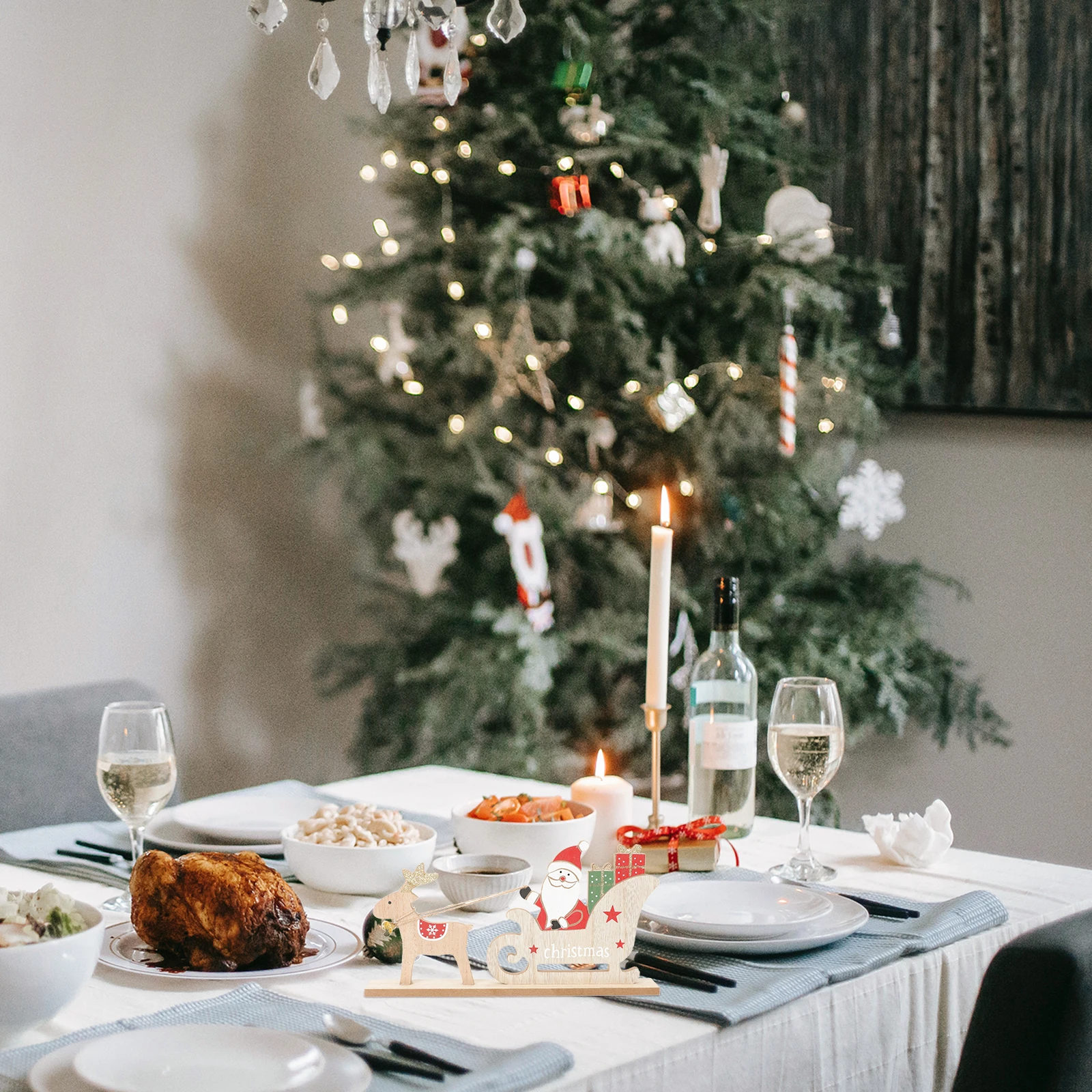 

Wooden Elk Xmas nament Lightweight Home Decor Desktop Adornment Christmas Design Warm Room Atmosphere Pleasant Brightness Unique