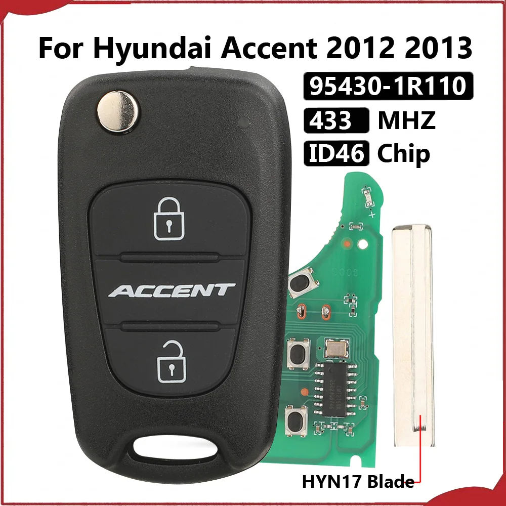 kutery New For Hyundai Accent 2012 2013 2 Buttons Genuine Flip 95430-1R110 id46 433mhz ask key remote control case