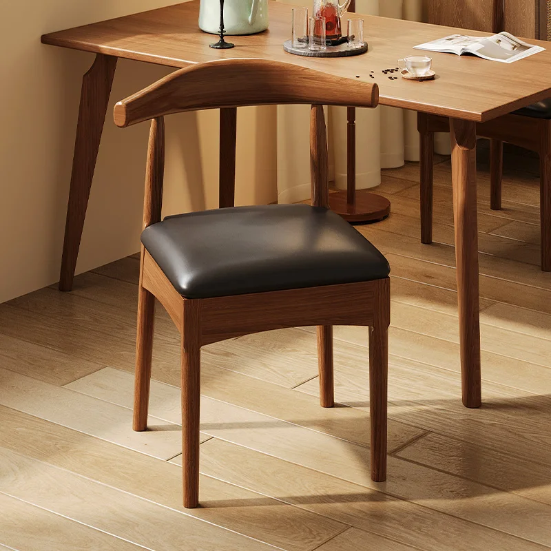 

Simple Horn Dining Table and Chair Casual Retro Desk Dining Room Walnut Stool Backrest