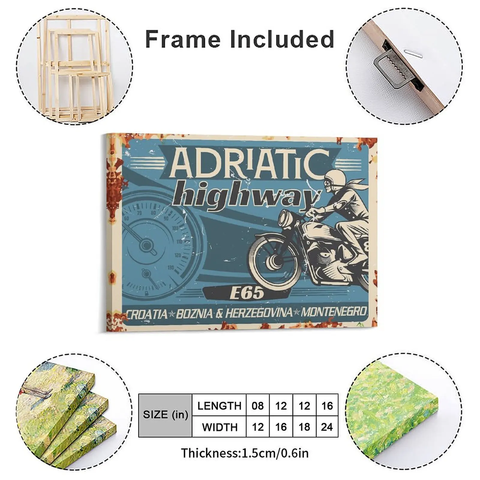 أدرياتيك الطريق السريع كرواتيا البوسنة الجبل الأسود دراجة نارية قماش اللوحة الديكور نادي جدار ديكور المرآب مؤطرة لوحات الحائط #2